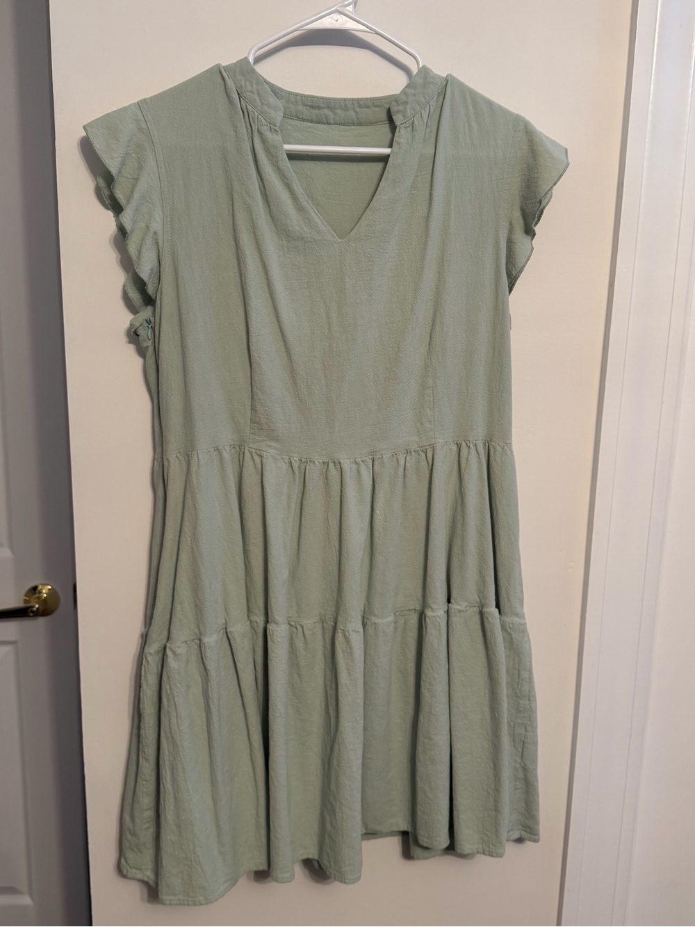 Light Sage Green Tiered V-Neck Mini Dress